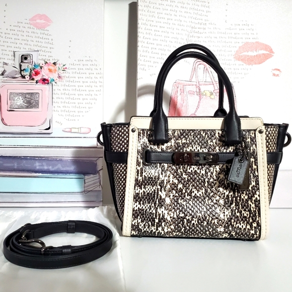 Coach Mini Swagger Snakeskin Leather Satchel with Crossbody Strap and Charms - Picture 2 of 10